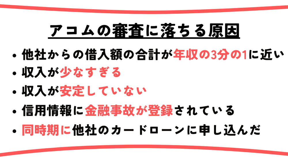 アコムの審査に落ちる原因