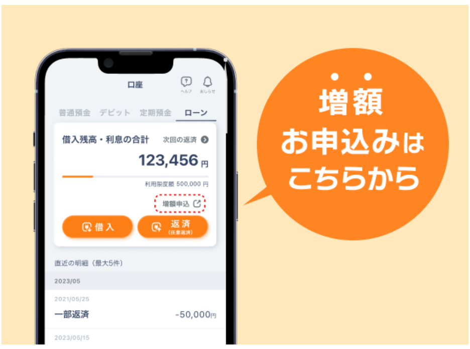 Myセブン銀行からの増額申込
